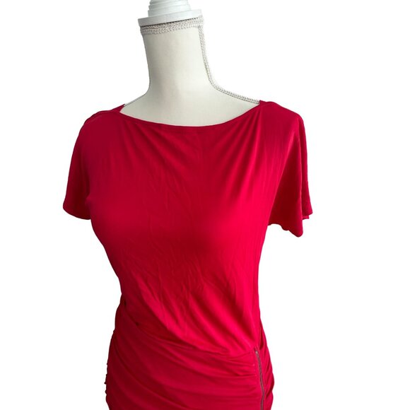 BCBGMAXAZRIA Red Side Zip Ruched Dress Size Small - Picture 2 of 5